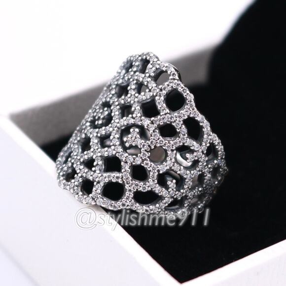 Vintage Authentic Pandora Silver Shimmering Lace Ring - 190907CZ - Picture 11 of 14